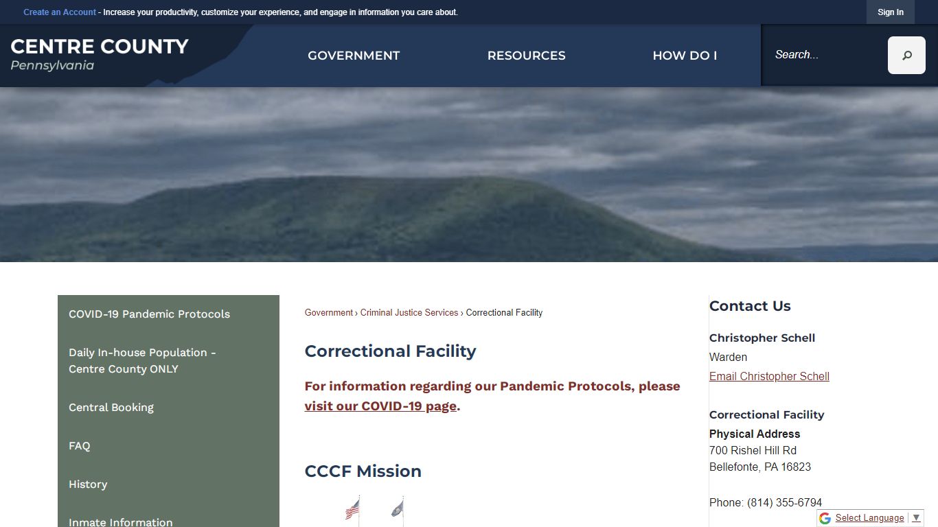 Correctional Facility | Centre County, PA - Official Website